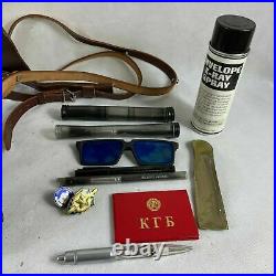 Vintage Spy Set Made In Germany Badges Leather Case Brushes X-Ray Spray