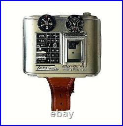 Vintage Tessina Automatic 35 mm Spy Camera Leather Wristband Case Spools Winder