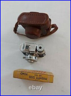 Vintage Toko Mighty Miniature Camera, Box, Carrying Case, 6 Rolls Of Film