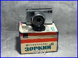 Vintage film camera Zorkiy 2 original box, Industar-63 lens made ussr, Original