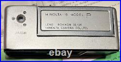 Vtg Minolta-16 Model P Camera withRokkor 3.5/25 Lens, Case, Manual, Flash, and Box